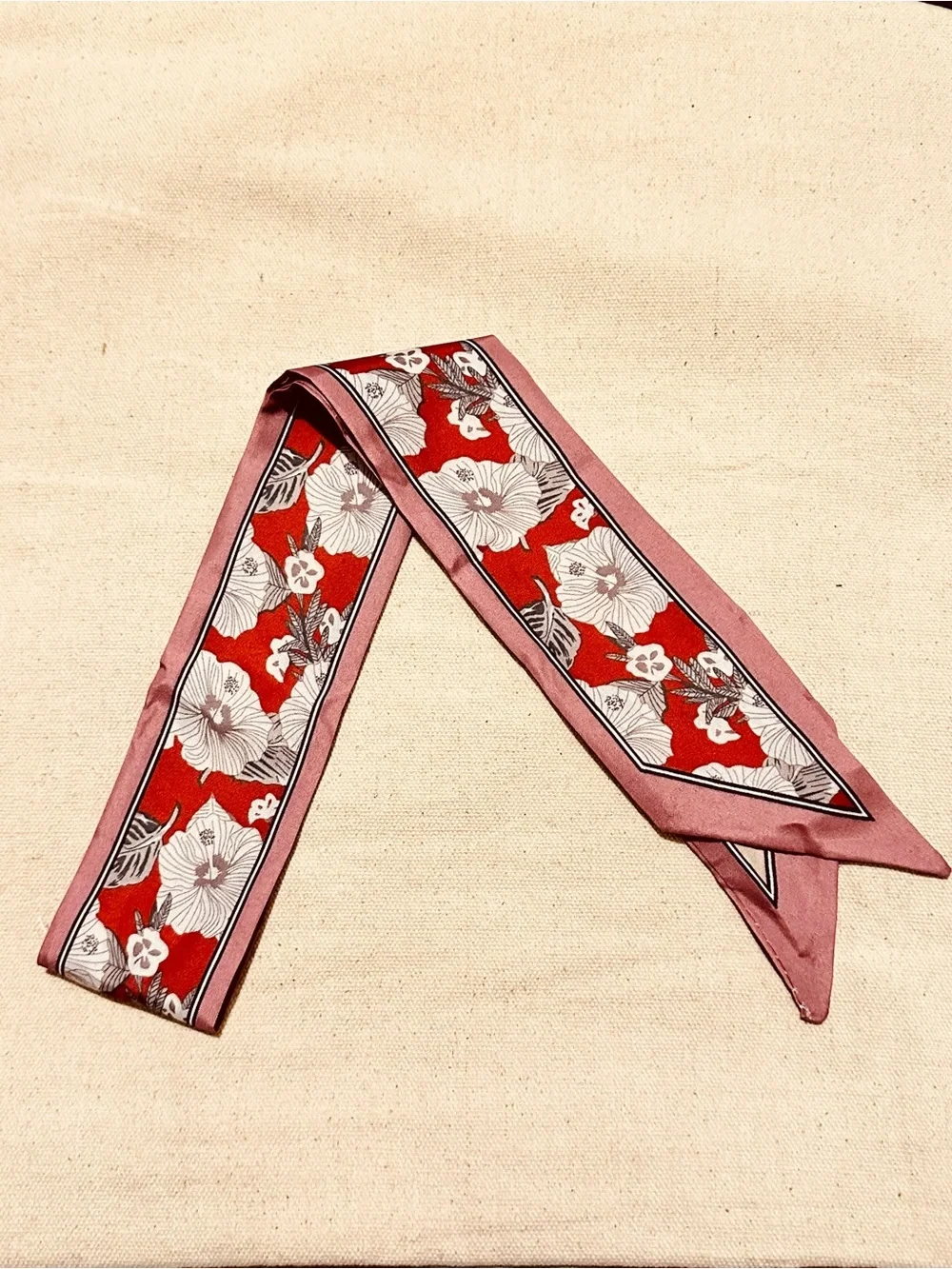 Boutique | Scarf | Twilly Floral Pink & Red Silk-Feel Scarf Accent